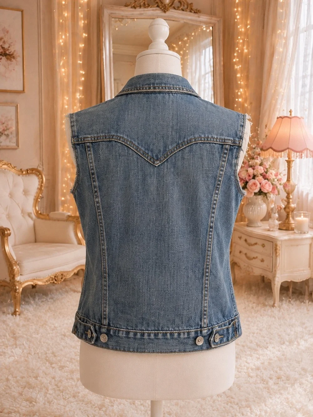 Denim Sleeveless Vest - Blue XL